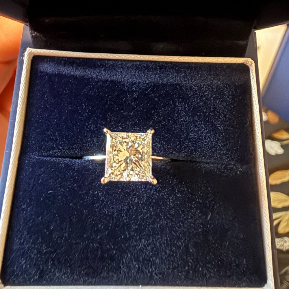 Pompeii3 Square-Cut White Solitaire Ring in Classic Setting 3.09 CT’s